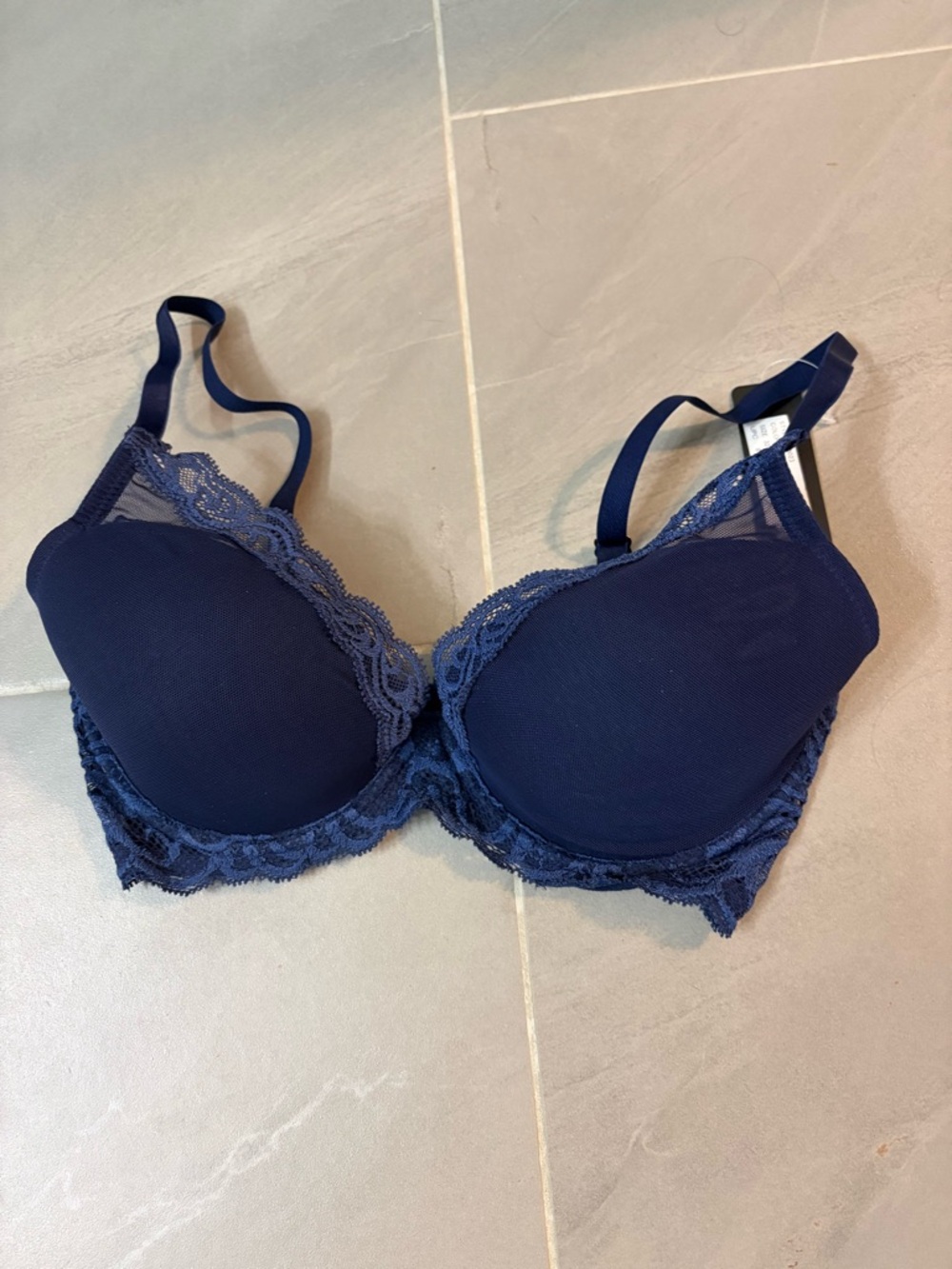 Natori Deep Navy Lace Trim Underwire Bra